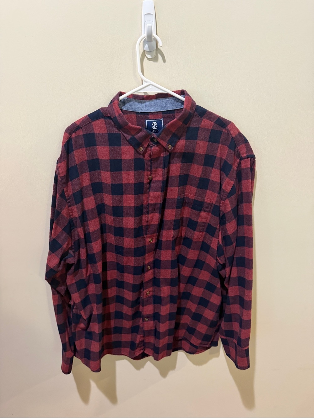 Izod Men's Red and Black Check Button-Down Shirt